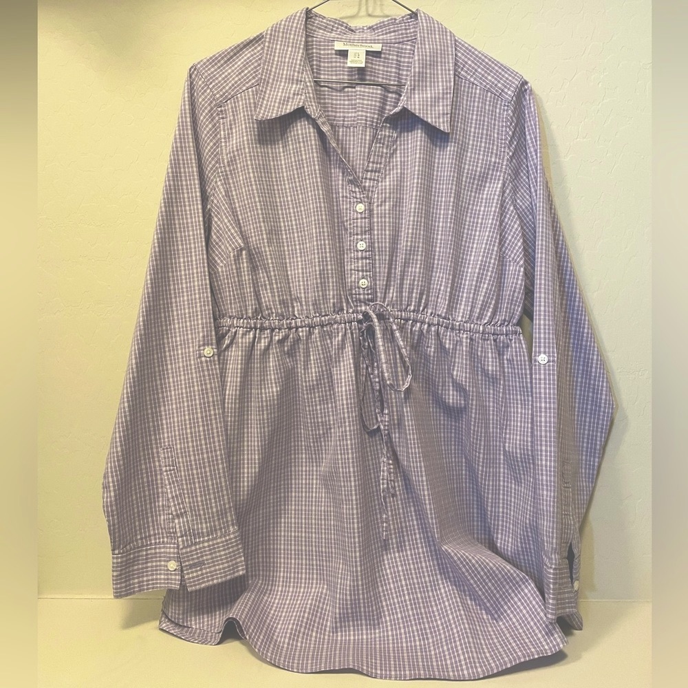 Motherhood Maternity Purple Plaid Long Sleeve Top - L